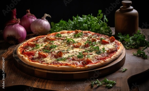 delicious pizza, black background there is free space for text, wallpaper, poster, advertisement, etc