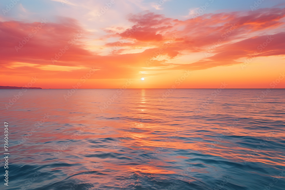 Beautiful seascape. Sunset over the sea. 3d render