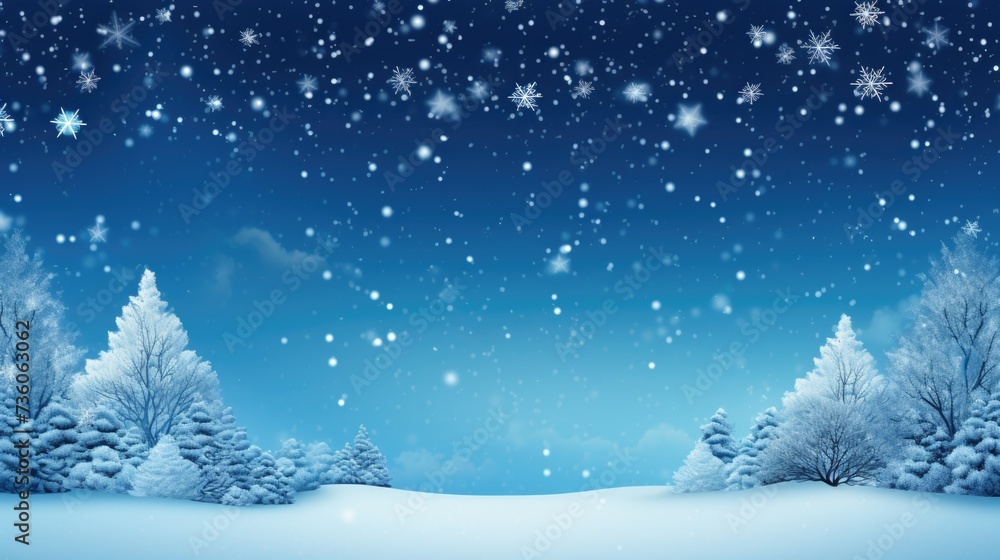 Background for creating 2024 greeting cards. xmas holiday celebrations, evening banner or invitation background with snowfalls and christmas tree