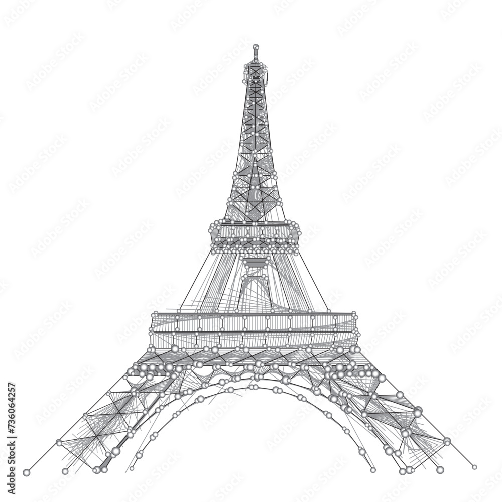 Experience the charm of Paris with our captivating Eiffel Tower vector art. Designed with mesmerizing connecting dots, it's a perfect blend of technology and elegance. Explore France anew