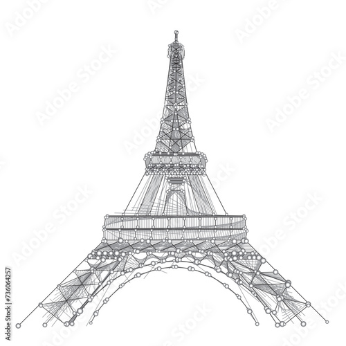 Experience the charm of Paris with our captivating Eiffel Tower vector art. Designed with mesmerizing connecting dots  it s a perfect blend of technology and elegance. Explore France anew