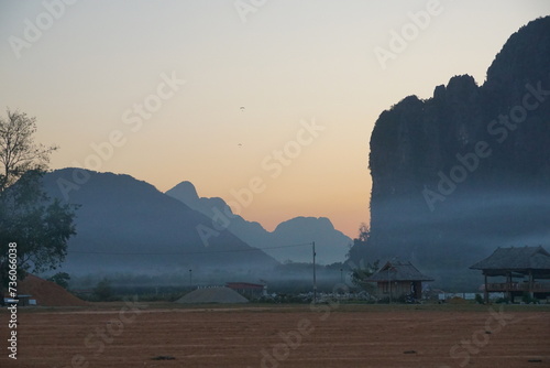 Mountain view and sunset from Vang Vieng, Lao