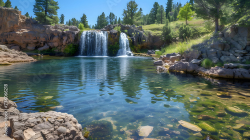 Panoramic Waterfall Vista  Breathtaking Wide-Angle Shot of Scenic Beauty and Nature s Majesty 