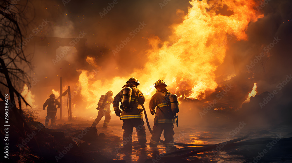 Firefighters extinguish a fire. Neural network AI generated art