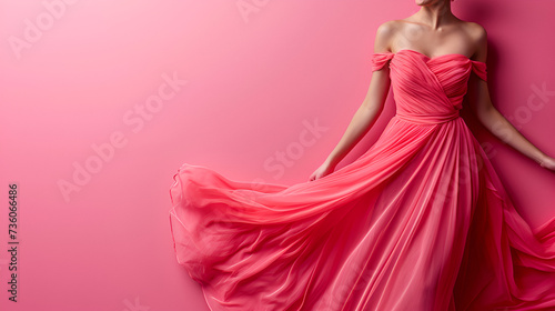 Pink party dress.Prom dress copy space. Generative AI