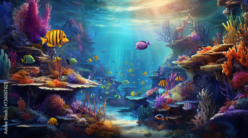 Underwater scene with coral reef and exotic © Creative