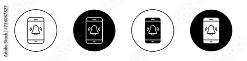 Mobile Alarm Icon Set. Notification Smartphone Notice Vector Symbol in a Black Filled and Outlined Style. Alert Messaging Sign.