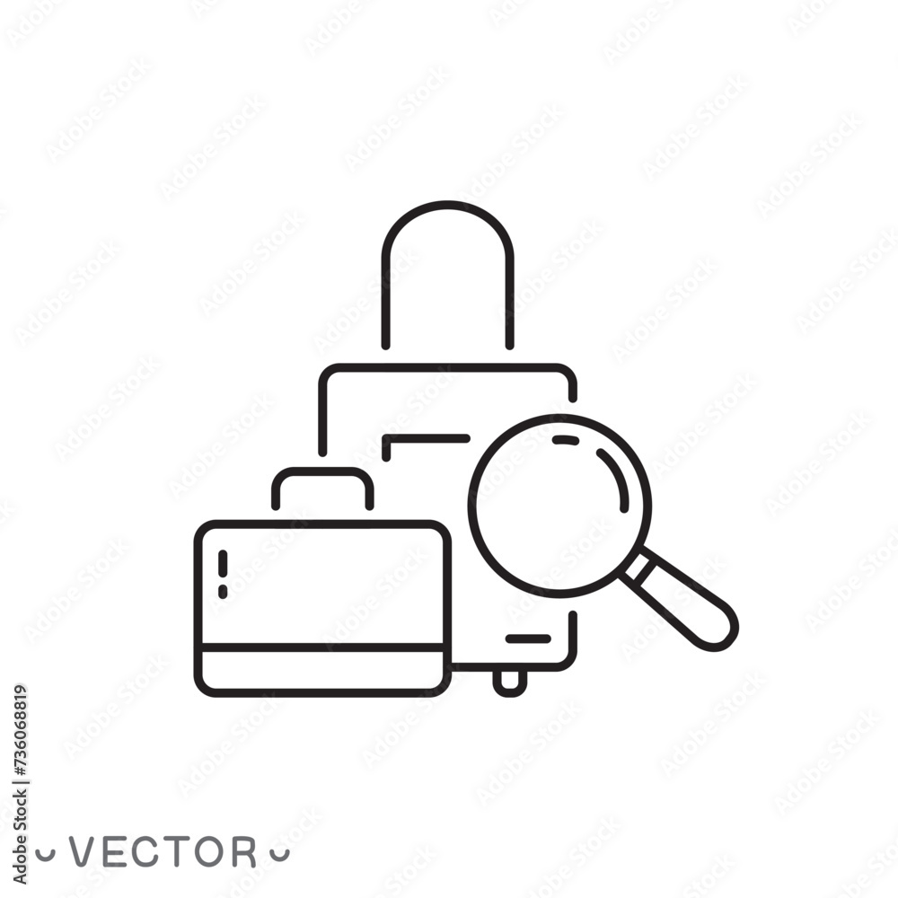 baggage inspection icon, customs revision, thin line symbol isolated on white background, editable stroke eps 10 vector illustration baggage inspection icon, customs revision, thin line symbol isolated on white background, editable stroke eps 10 vector illustration