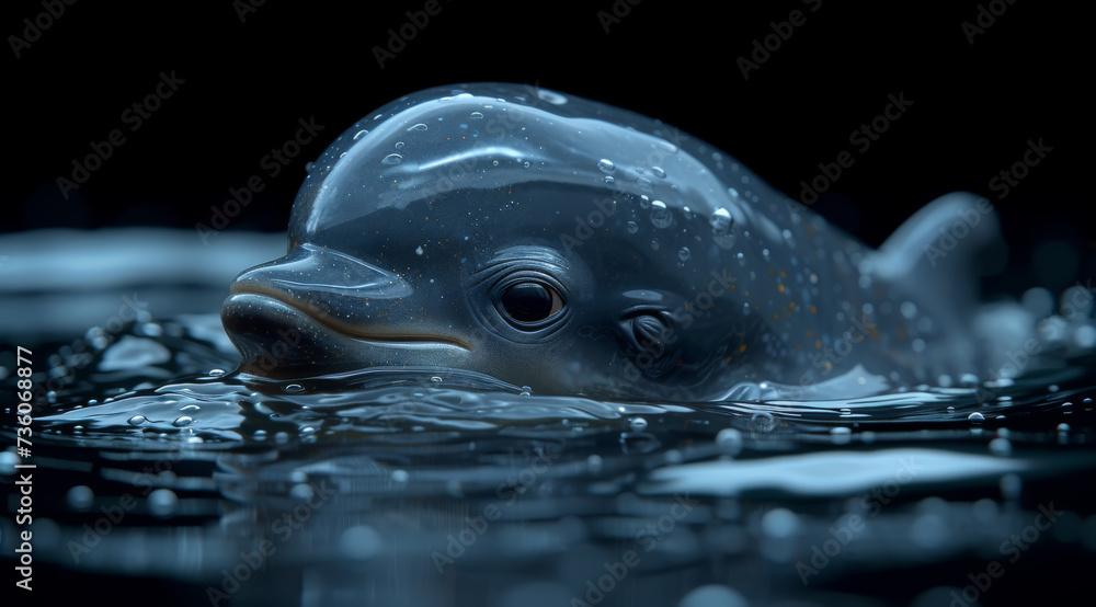 Close-up of a vaquita porpoise or cochito's ( Phocoena sinus ) head ...