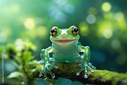 Green Glass Frog on a Branch