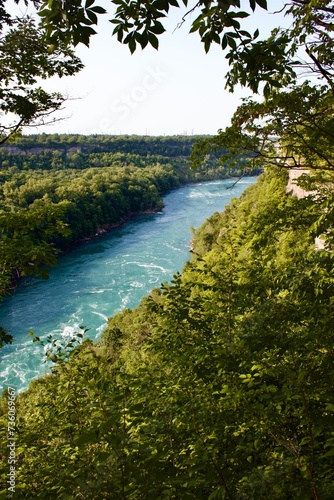 rushing river in the woods view from above