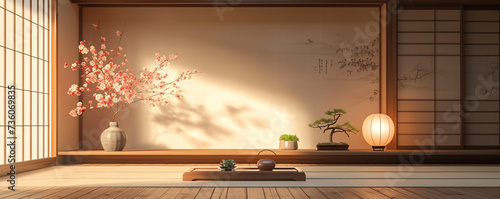 japanese interior room, traditional zen japan style design  © Huster