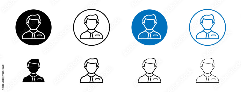 Manager Line Icon Set. Expert Account Advisor Symbol in Black and Blue Color.