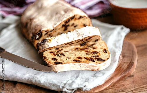 Christmas Shtolen. Delicious New Year's Eve. Delicious pastries for Easter. Selective focus. photo