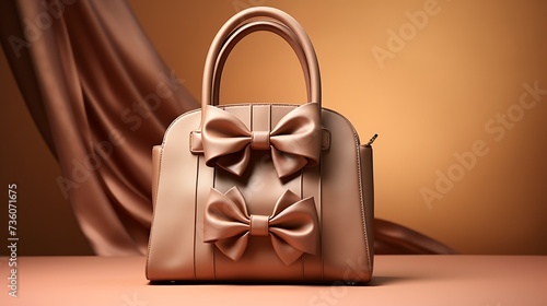 A luxurious satin handbag for women, exquisite craftsmanship, and a satin bow detail, mockup, placed against a matte clay background