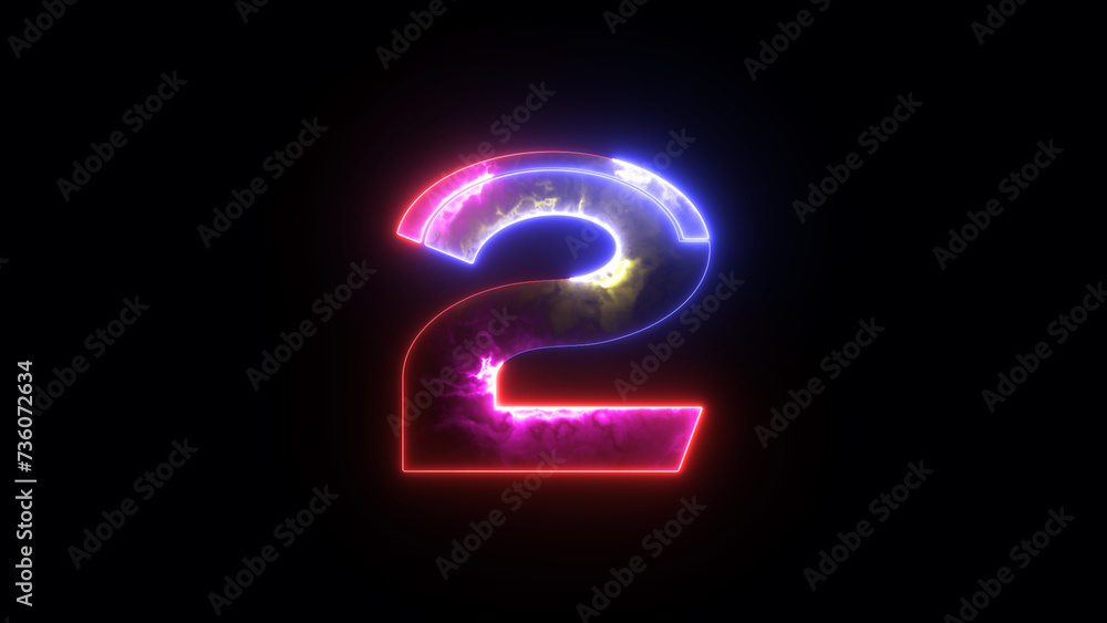 Glowing neon number 2 (Two). Bright neon glowing number 2. Education concept Glowing neon number 2 (Two). Bright neon glowing number 2. Education concept
