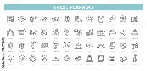 Party entertainment, event organisation and banquet icons photo