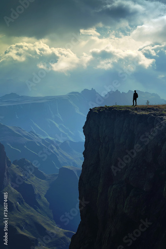 Man standing on the edge of mountain