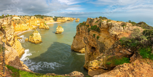 Praia da Marinha (Navy Beach) one of the most beautiful beaches of Portugal, Lagoa, Algarve, Portugal.