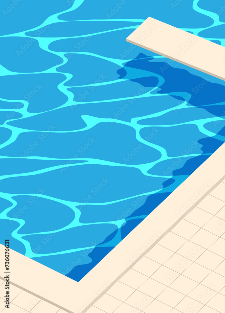 Swimming pool with diving board. Vector illustration. Sketch for creativity.