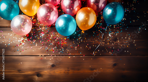 Birthday Background with Colorful Balloons and Confetti, Perfect for Celebratory Events, Generative Ai