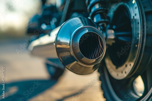closeup of a bikes exhaust pipe with heat ripples visible © primopiano