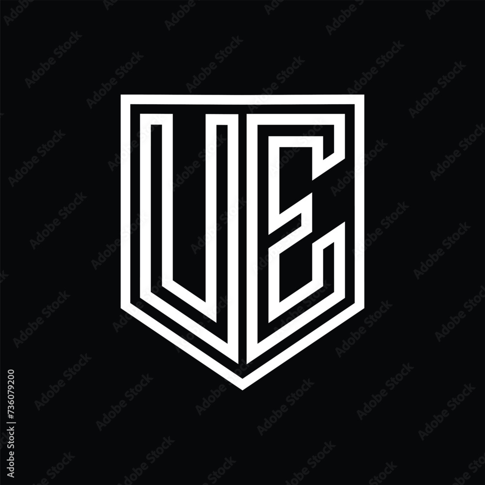 UE Letter Logo monogram shield geometric line inside shield isolated style design UE Letter Logo monogram shield geometric line inside shield isolated style design