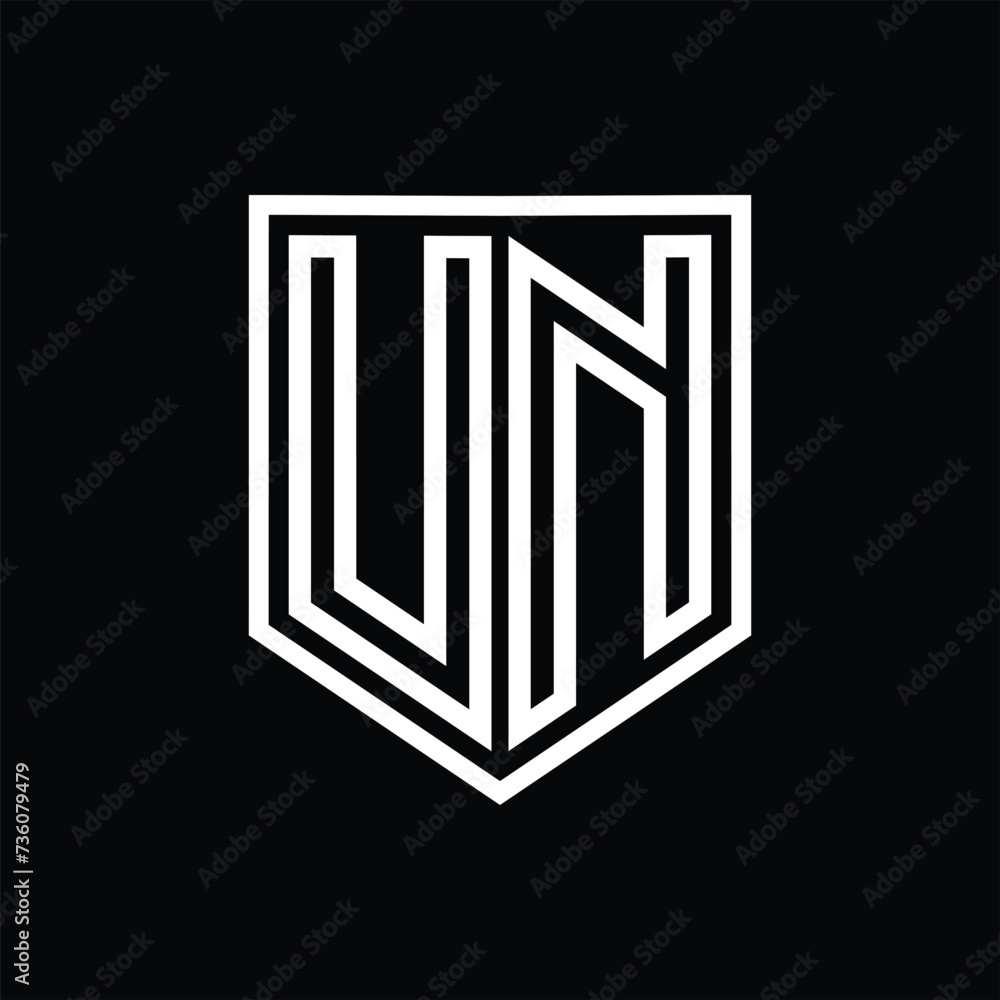 UN Letter Logo monogram shield geometric line inside shield isolated style design UN Letter Logo monogram shield geometric line inside shield isolated style design