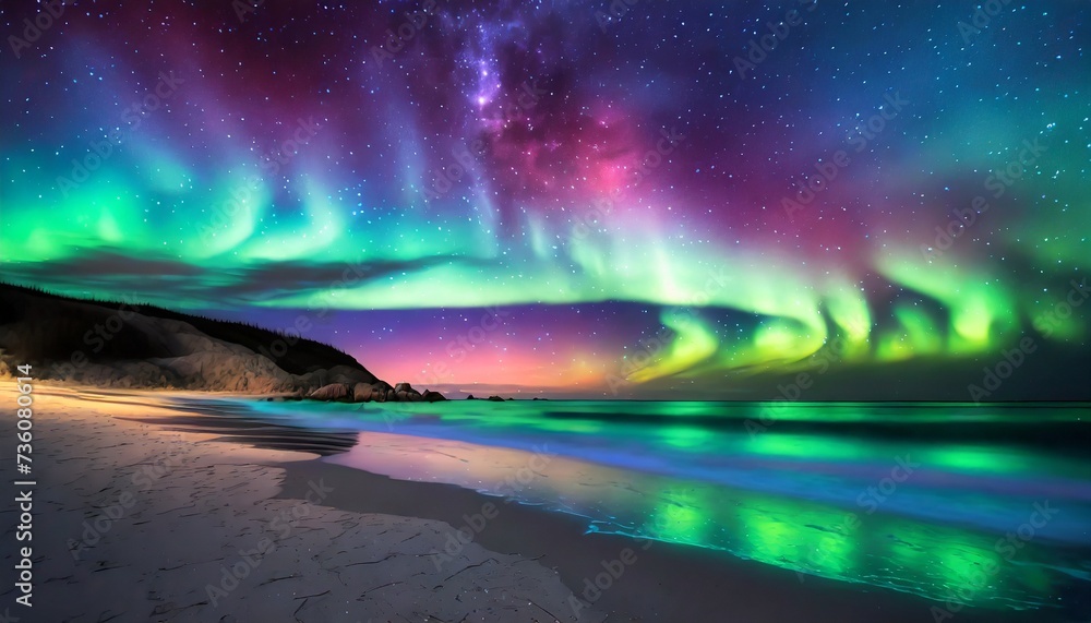 beautiful beach and hill with aurora at night landscape wallpaper beautiful beach and hill with aurora at night landscape wallpaper