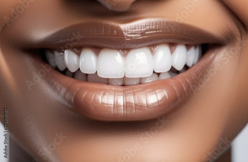 healthy white teeth, african american woman smiling. Close-up isolated on white background in beauty concept, beautiful smile of african american woman.