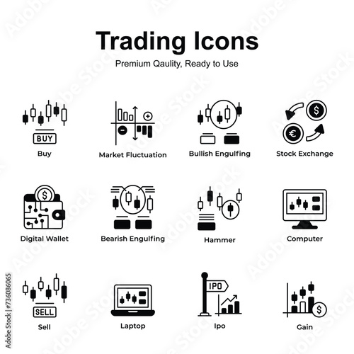 Premium quality pack of trading icons, ready to use and download