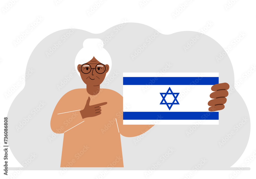 A Jewish woman holds an Israeli flag. Vector