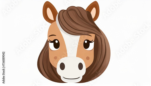 Horse icon. Cute round face head. Cartoon kawaii funny baby character. Nursery decoration. Kids education. Flat design. White background. Isolated
