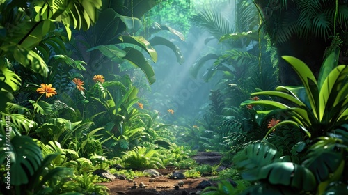 3D Rendered Background  Empty Forest Space for Kids and Animation  Jungle Theme by Generative AI