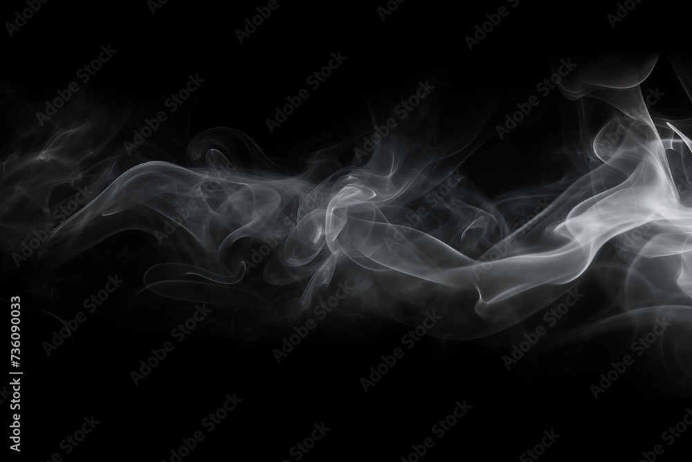 Fototapeta premium White smoke billowing on a black background, creating a striking contrast and sense of mystery, perfect for dramatic visual effects, artistic compositions, or adding a touch of intrigue