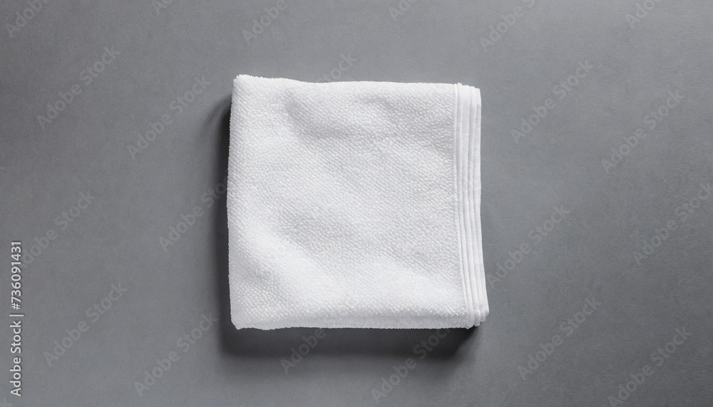 White cotton towel mock up template fabric wiper isolated on grey background with clipping path, flat lay top view White cotton towel mock up template fabric wiper isolated on grey background with clipping path, flat lay top view