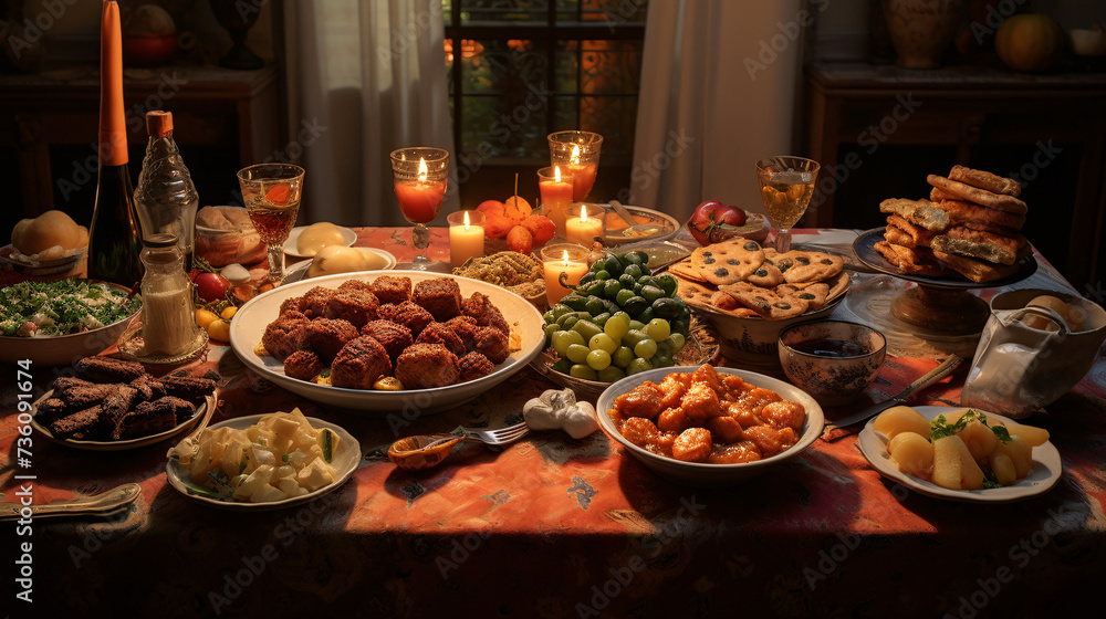 Traditional meal for iftar in time of Ramadan.