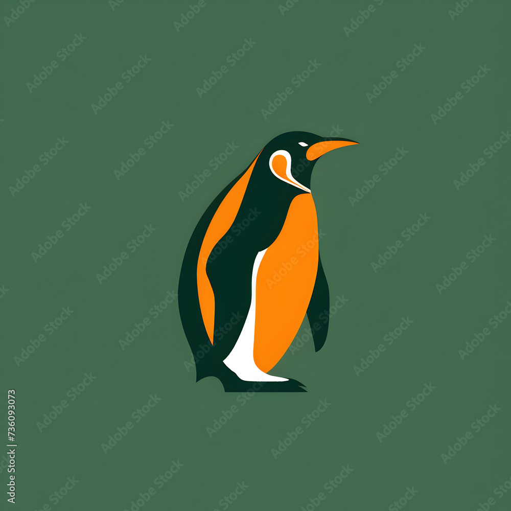 Fototapeta premium A logo illustration of a penguin on a green background. Created with generative AI.