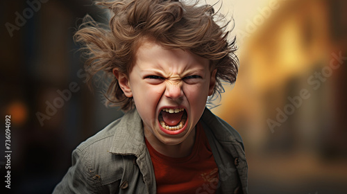 Angry emotional boy shouting. Concept of emotions of anger, despair, rage, dissatisfaction