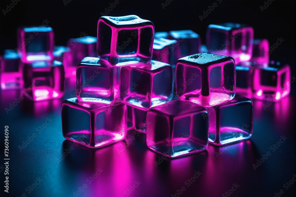 Neon ice cubes abstract background illustration. Cocktails, party, fashion concept Neon ice cubes abstract background illustration. Cocktails, party, fashion concept
