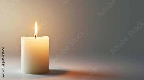 White candle on white background with a free place for text. Concept of home, spa, relaxation, meditation or festive celebration banner