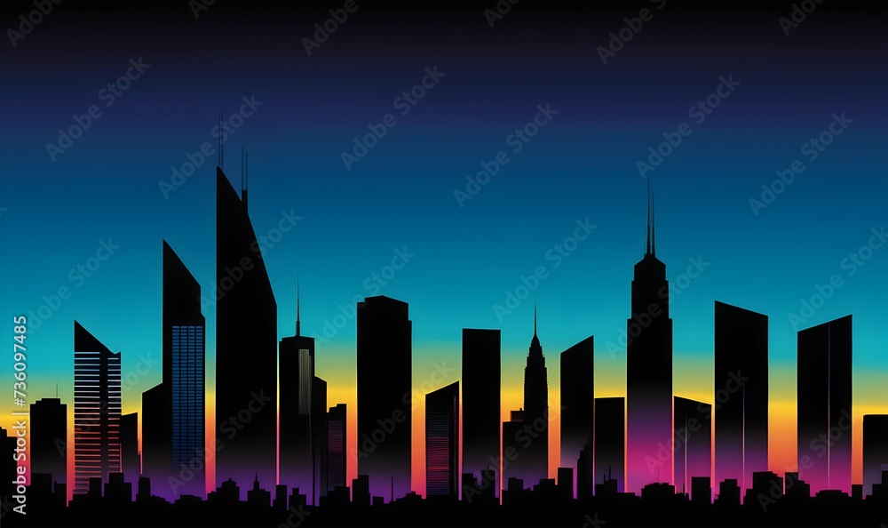 Abstract City, Abstract Skyscrapers at Twilight. Background, backdrop, banner