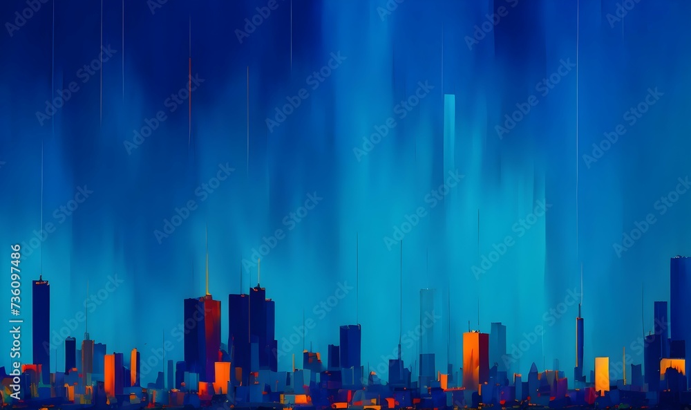 Painted Abstract City Skyline at Twilight. Background, backdrop, banner