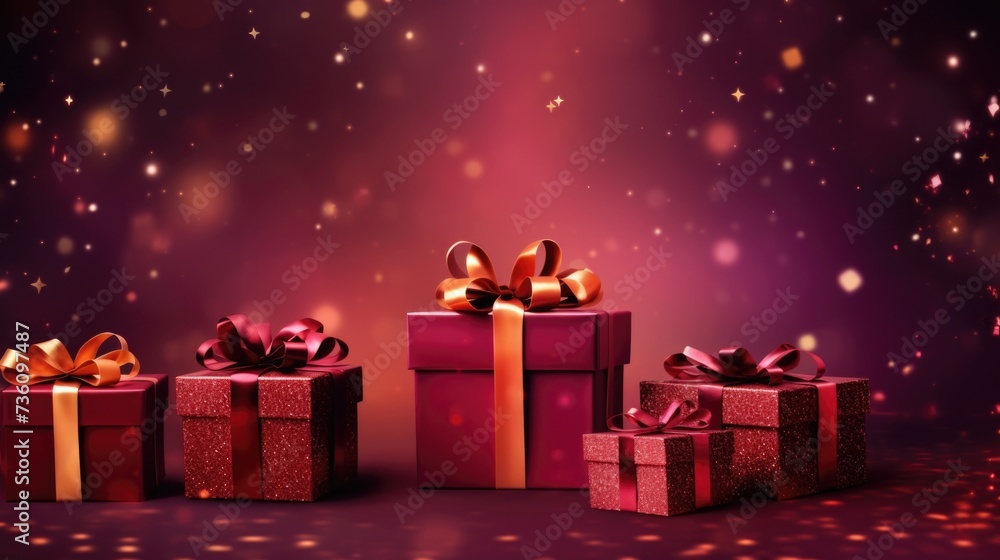 Background with birthday gifts in Garnet color Background with birthday gifts in Garnet color