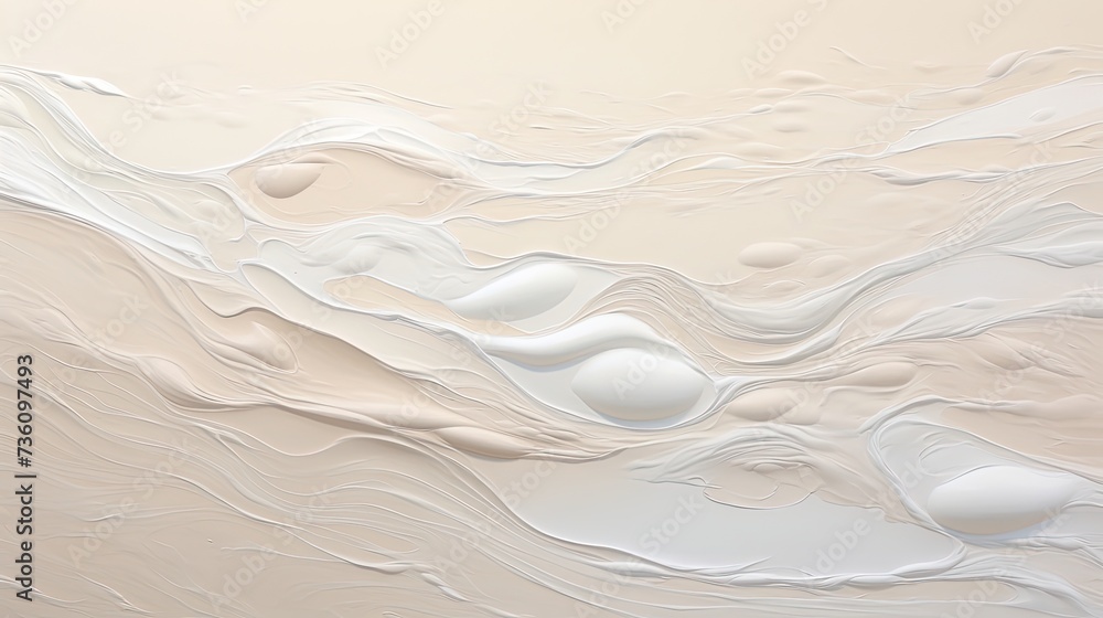 Obraz premium a very flat and white layer of white paint on the sand, in the style of flowing brushwork, birds-eye-view, 32k uhd, blink-and-you-miss-it detail, detailed imagery, flat surfaces, atmospheric imagery, 