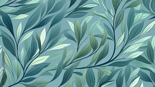 A vintage pattern design,leaves and branches,blue and green, seamless pattern