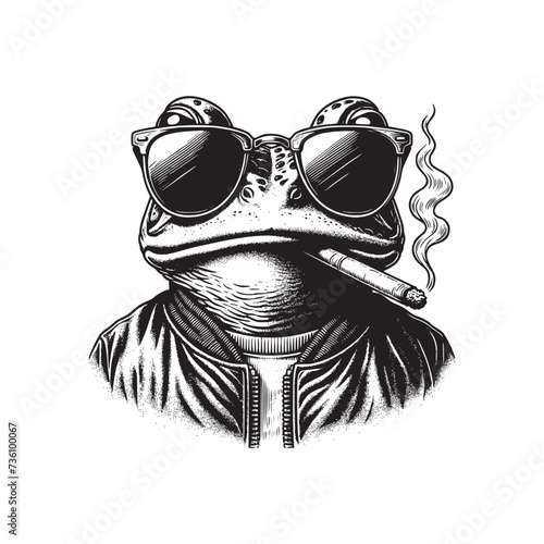 retro art frog wear sun glasses smoking vector illustration