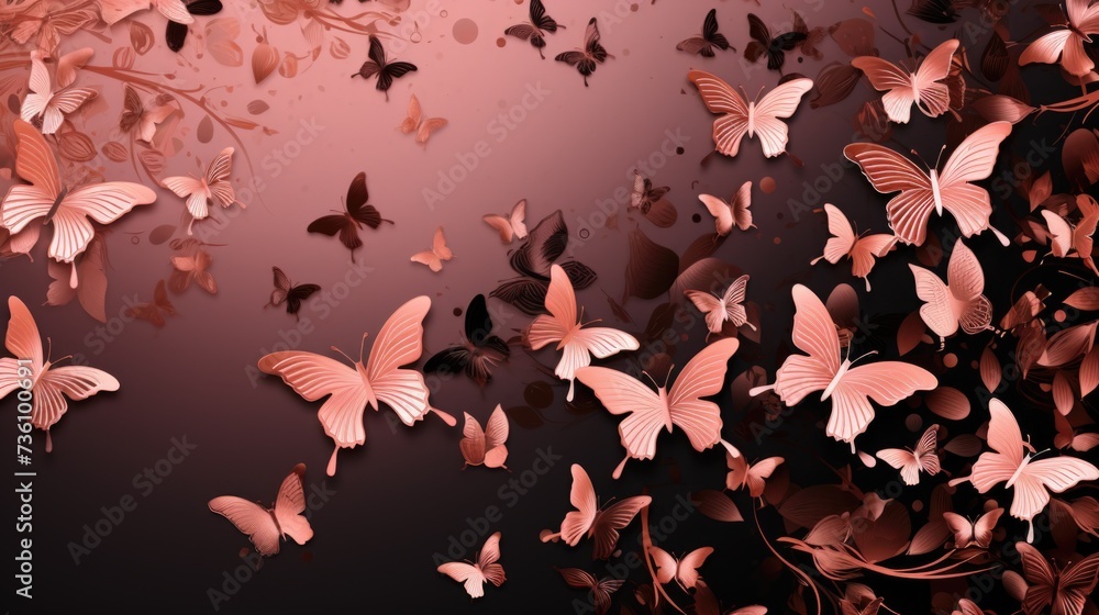 Background with butterflies in Copper Rose color