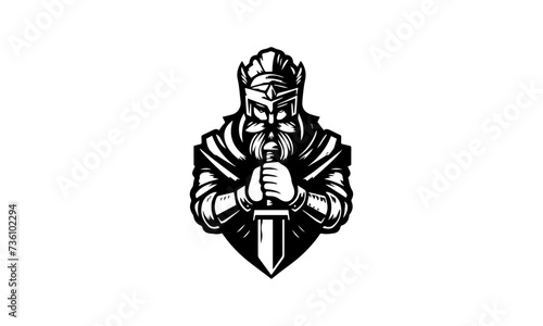 spartan with sword mascot logo icon,warriror mascot logo,black and white bear mascot logo icon photo