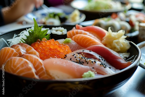 A collection of sashimi, sushi, and nigiri that are as pleasing to the eye as they are to the palate. generative ai